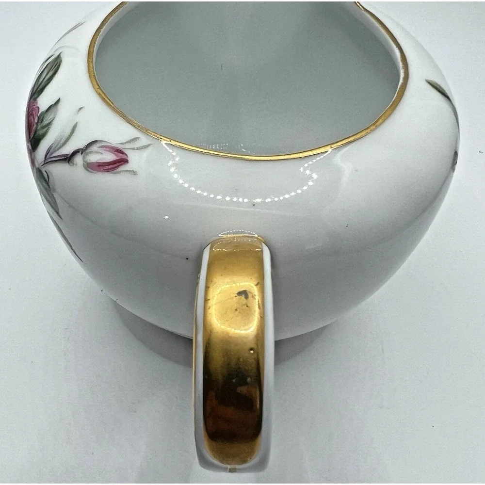Wentworth China Cameo Rose Creamer and Covered Sugar Bowl Eterna Shape Gold Trim